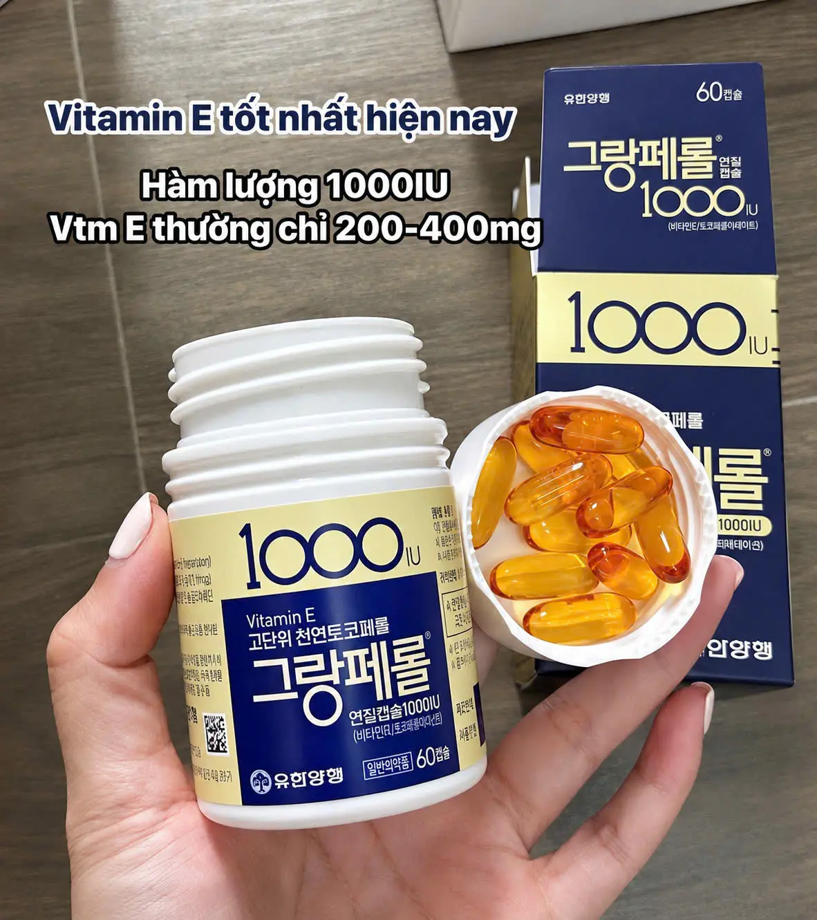 Viên uống Vitamin E 1000IU Yuhan Grangpherol 60 viên của Hàn Quốc Viên uống Vitamin E 1000IU Yuhan Grangpherol 60 viên
