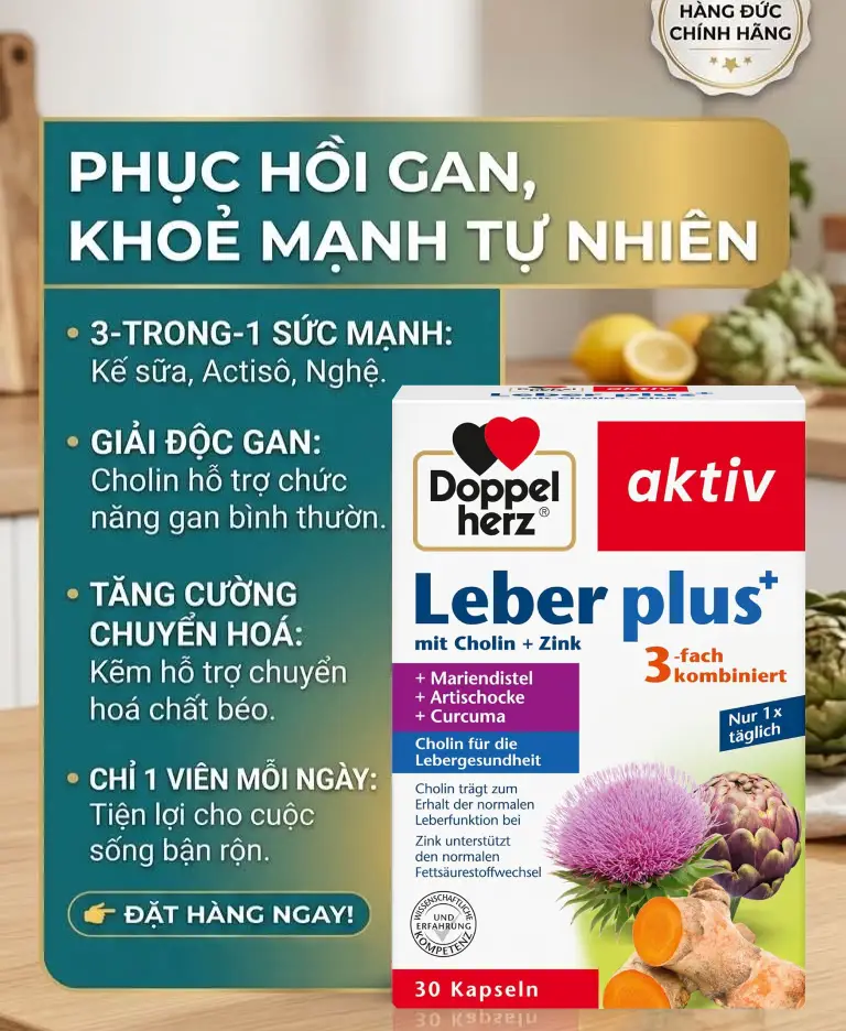 Viên uống bổ gan Doppelherz Leber Plus+ 30 viên của Đức Viên uống bổ gan Doppelherz Aktiv Leber Plus+ Cholin + Zink 30 viên
