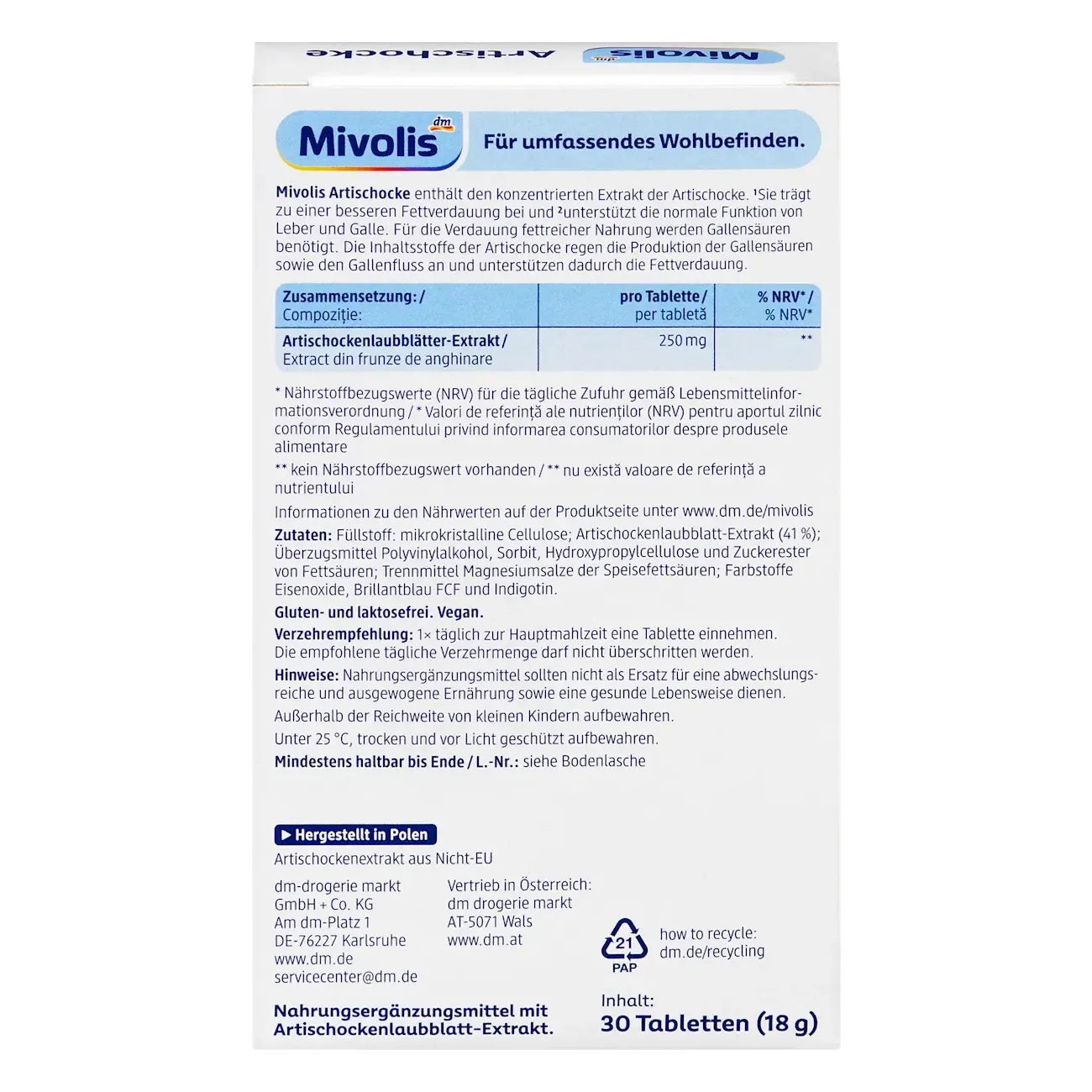 Viên uống atiso Mivolis Artischocke 60 000mg 30 viên của Đức Viên uống mát gan Mivolis Artischocke 60 000mg 30 viên của Đức
