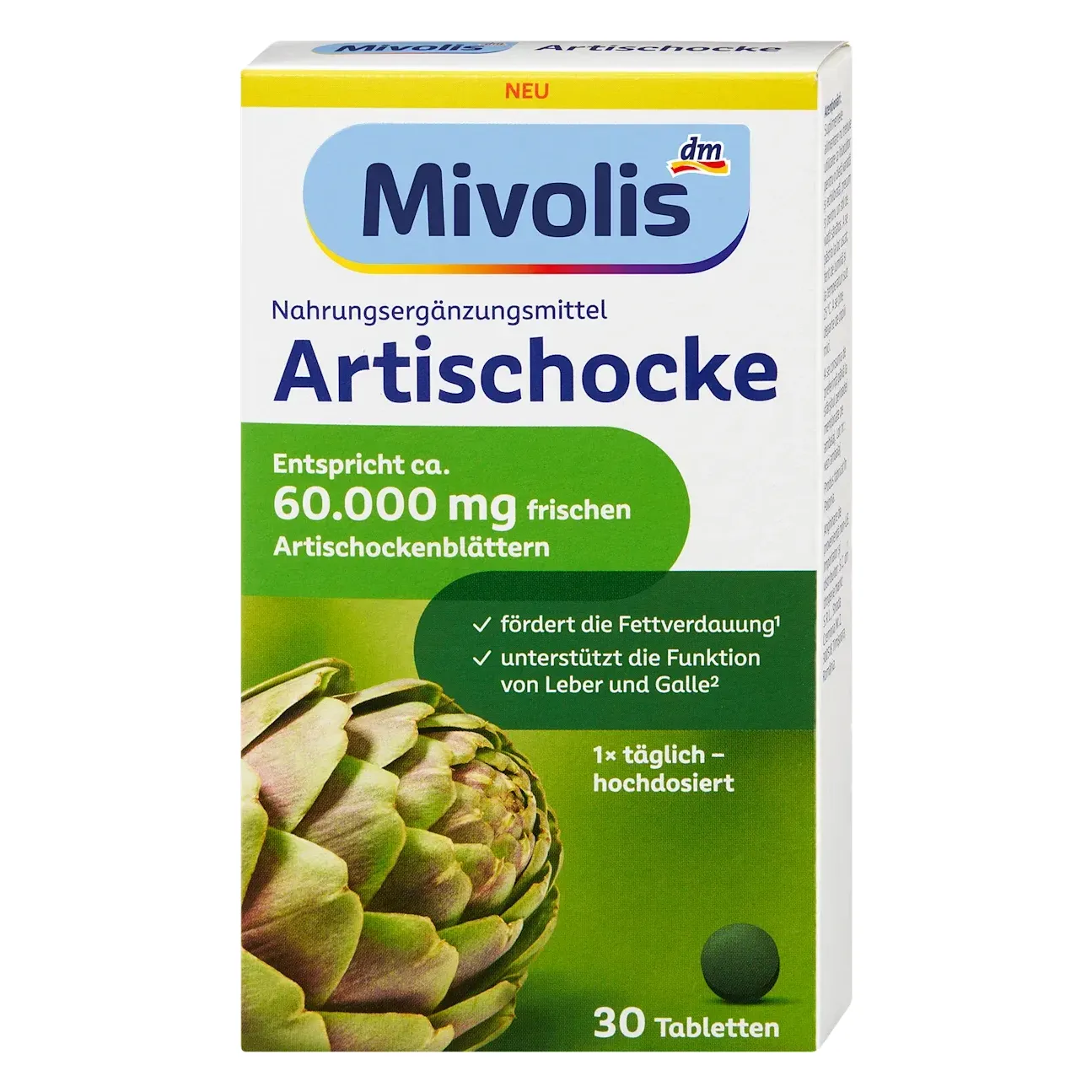 Viên uống atiso Mivolis Artischocke 60 000mg 30 viên của Đức Viên uống mát gan Mivolis Artischocke 60 000mg 30 viên