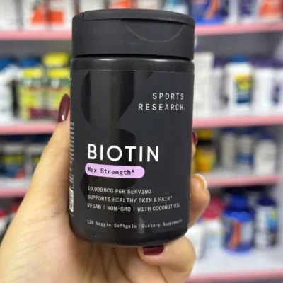 Viên uống mọc tóc Sports Research Biotin 10000mcg Max Strength 120 viên của Mỹ Viên uống ngăn rụng tóc Sports Research Biotin 10000mcg Max Strength 120 viên
