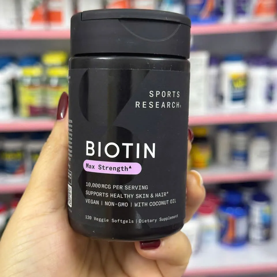 Viên uống mọc tóc Sports Research Biotin 10000mcg Max Strength 120 viên của Mỹ Viên uống ngăn rụng tóc Sports Research Biotin 10000mcg Max Strength 120 viên